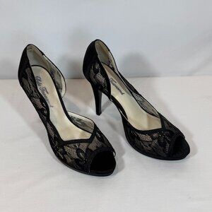 STUNNING – GEAT DEAL!!!  LIKE-NEW Black Lace Peep Toe Heel 8-1/2